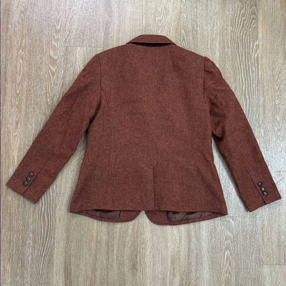 Talbots Classic Shetland Herringbone Wool Blend Blazer Rust Brown Size 12